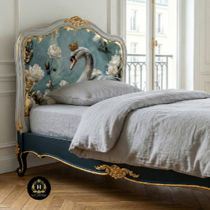 Eleganter Grauer Schwan Goldene Krone Florale Deco Seidenpapier