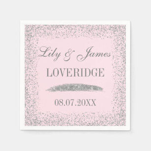 Eleganter grauer Silber Glitzer & Blush Pink Weddi Serviette