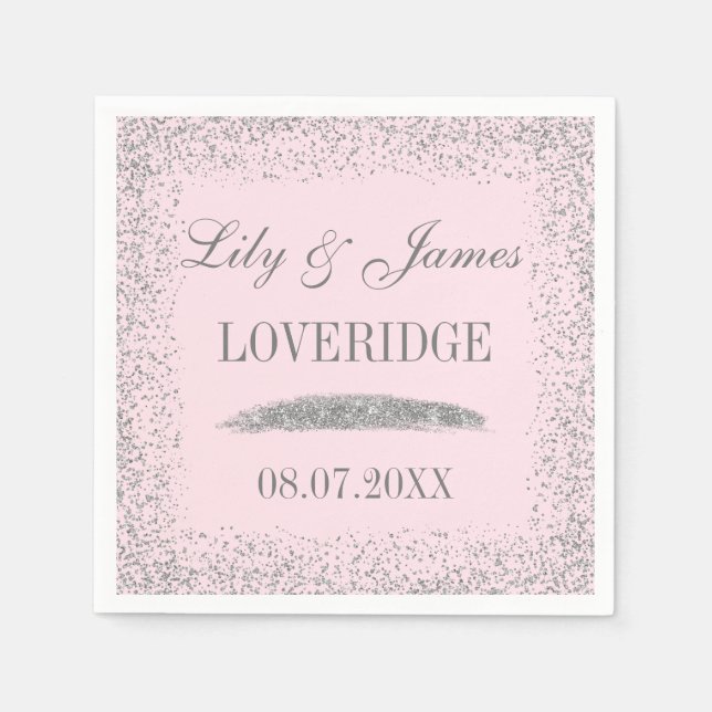 Eleganter grauer Silber Glitzer & Blush Pink Weddi Serviette (Vorderseite)