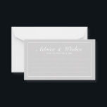Eleganter Grauer und weißer Hochzeitsratgeber und  Hinweiskarte<br><div class="desc">Schöne Elegant Gray and White Wedding Advice and Wishings Card mit Ihren Informationen in weißem,  elegantem Schriftart mit weißem Rechteck. Klicken Sie auf die Schaltfläche Anpassen,  um das Design zu personalisieren.</div>