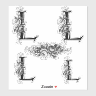 Eleganter, gravierter Floral Monogram Letter L Aufkleber