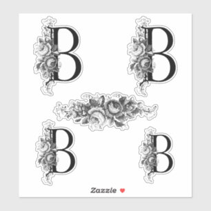 Eleganter, gravierter Floral Monogramm Letter B Aufkleber
