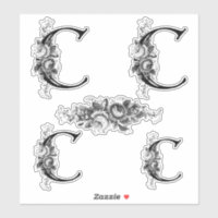 Eleganter, gravierter Floral Monogramm Letter C