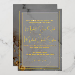 Eleganter Gray Alcohol Ink Wedding Gold Folieneinladung