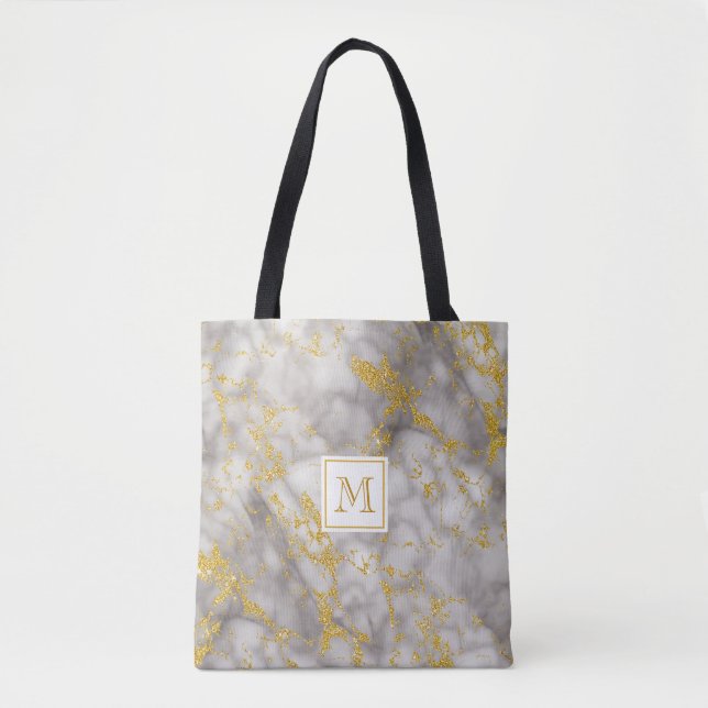 Eleganter Gray Marble Monogram Imitate Gold Glitze (Vorderseite)