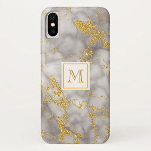 Eleganter Gray Marble Monogram Imitate Gold Glitze Case-Mate iPhone Hülle