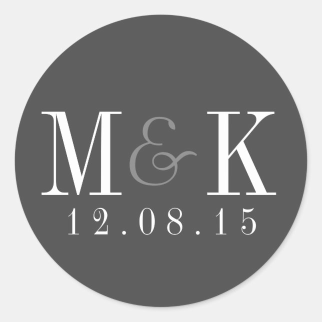 Eleganter Gray Monogram Wedding Sticker (Vorderseite)