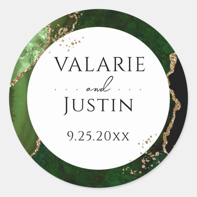 Eleganter Green Agate Gold Glitzer Wedding Sticker (Vorderseite)