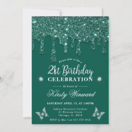 Eleganter Green Dripping Glitzer 21. Geburtstag Einladung