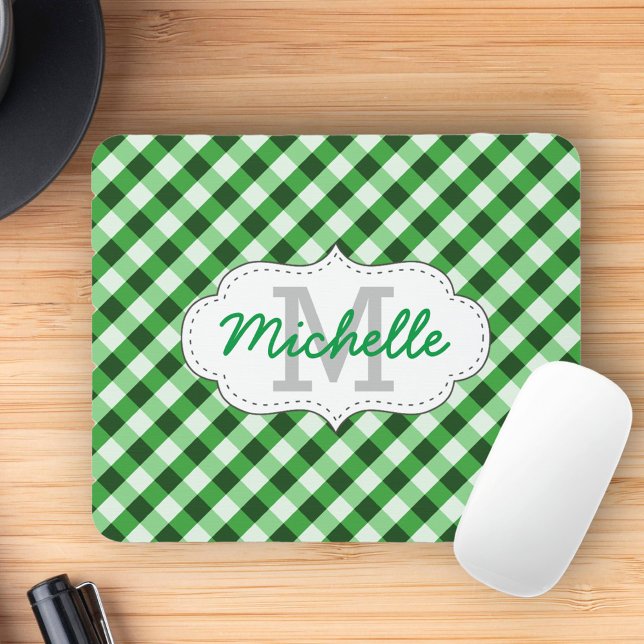 Eleganter Green Gingham Pattern Personalisierter N Mousepad (Von Creator hochgeladen)