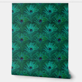 Eleganter Green Glitzer Peacock Feathers Chic Tapete
