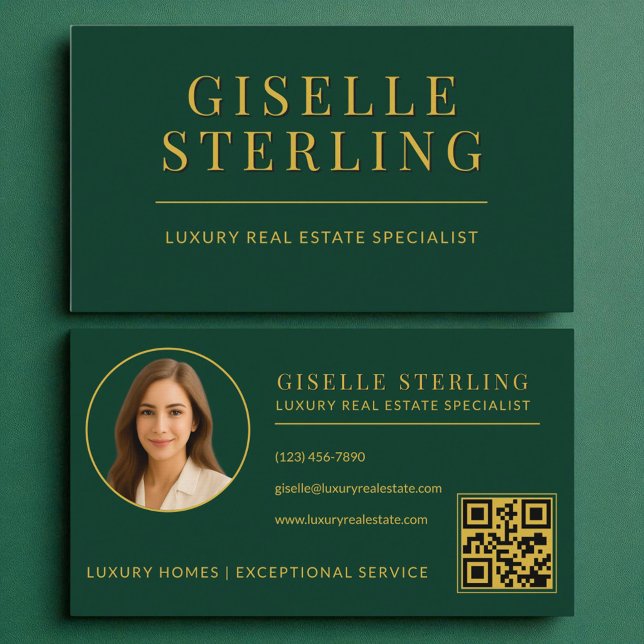 Eleganter Green Gold Real Anwesen Agent QR Code Visitenkarte (Von Creator hochgeladen)