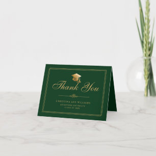Eleganter Green Gold Script Cap Abschluss Dankeskarte