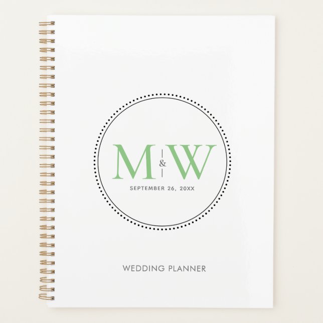 Eleganter Green Monogram Wedding Planner Planer (Vorderseite)
