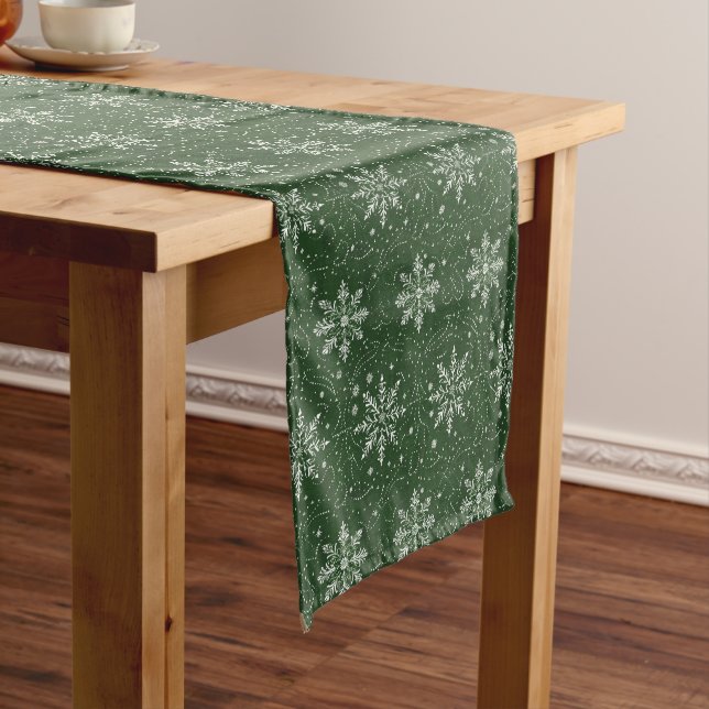 Eleganter Green Table Runner mit weißen Schneefloc Großer Tischläufer (Beispiel)