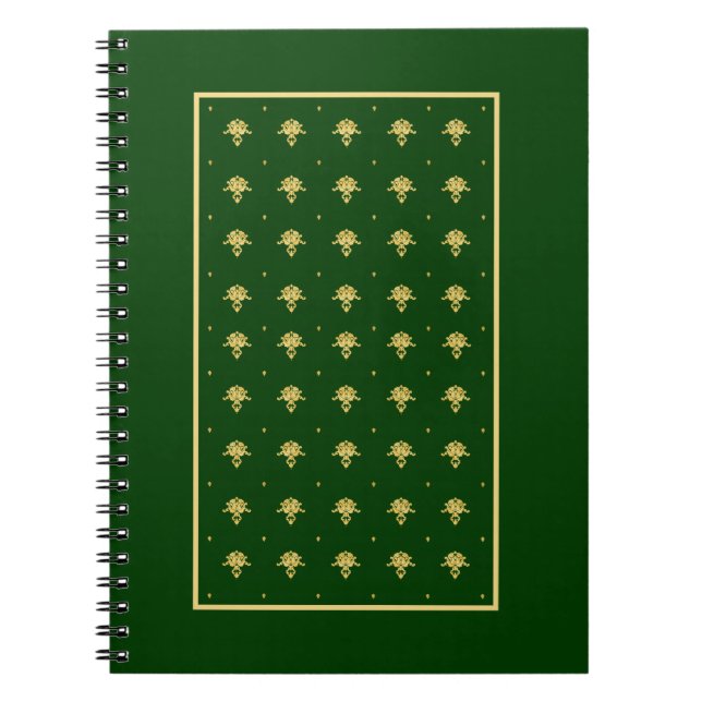 Eleganter Green und Gold Damask Notizblock (Vorderseite)