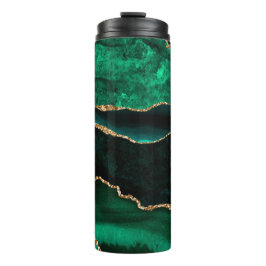 Eleganter Green und Gold Imitate Glitzer Agate Thermosbecher