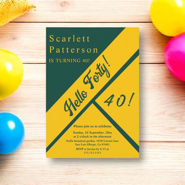 Eleganter Green und Gold Luxury Chic 40. Geburtsta Einladung (Von Creator hochgeladen)