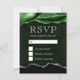 Eleganter Green und Silver Imitats Glitzer Marble RSVP Karte