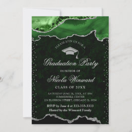 Eleganter Green und Silver Marble Agate Abschluss Einladung