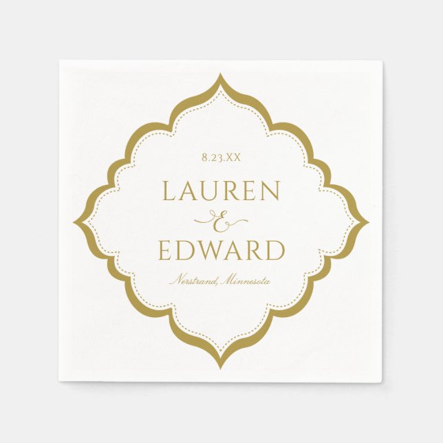 Eleganter Grenz-Hochzeitcocktail Napkins (Gold) Serviette (Vorderseite)