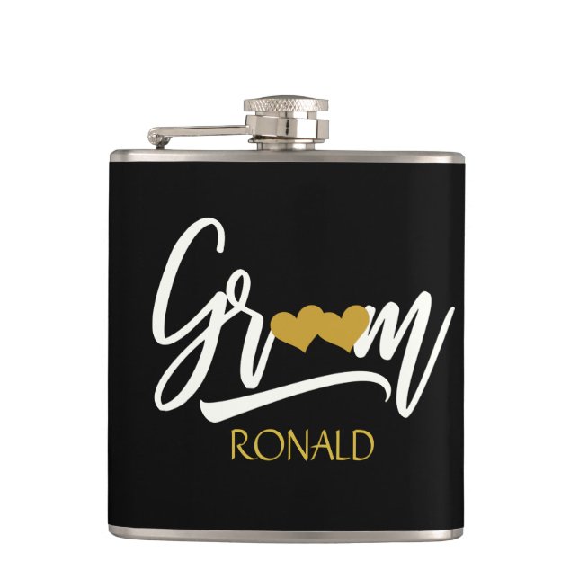 Eleganter Groom Black and Gold Wedding Flask Flachmann (Vorderseite)