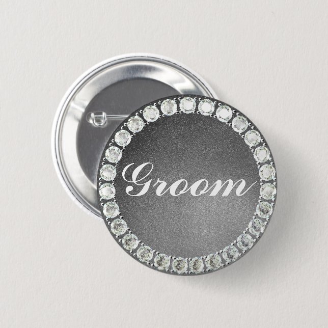 Eleganter Groom silber Glitzer Button (Vorne & Hinten)