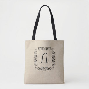 Eleganter Großer Leinwand Monogram Tote Bag