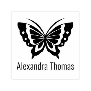 Eleganter großer Schmetterlings-Name Monogramm Permastempel