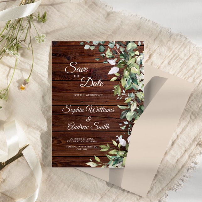Eleganter Grün Rustikales Holz Save the Date einla (Von Creator hochgeladen)
