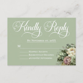 Eleganter grün-weißer Hochzeitstag RSVP Begleitkarte