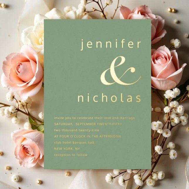 Eleganter Grüner Ampersand Hochzeit Gold Folieneinladung (Elegant Green Ampersand Wedding Gold Foil Invitation)