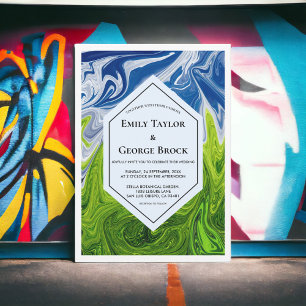 Eleganter grüner blauer Himmel Abstrakte Hochzeit Einladung