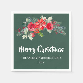 Eleganter grüner Blumenweihnachtsurlaub Serviette