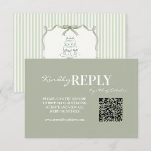 Eleganter grüner Bogen und Streifen-Hochzeit in Sa RSVP Karte