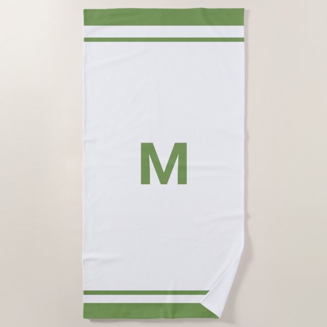Eleganter Grüner Border Script Monogram Letter Strandtuch (Vorderseite)