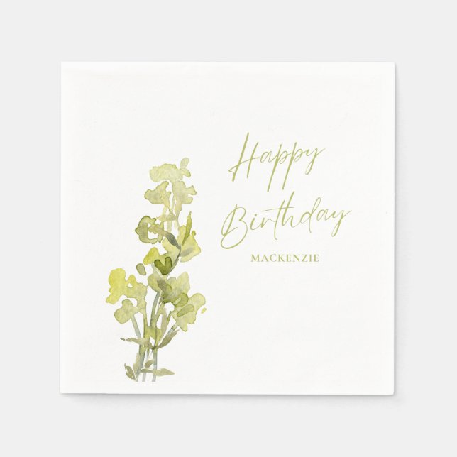 Eleganter Grüner Botanischer Aquarell 30. Geburtst Serviette (Vorderseite)