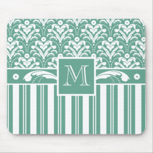 Eleganter grüner Damast mit Ihrer Monogram Mousepad
