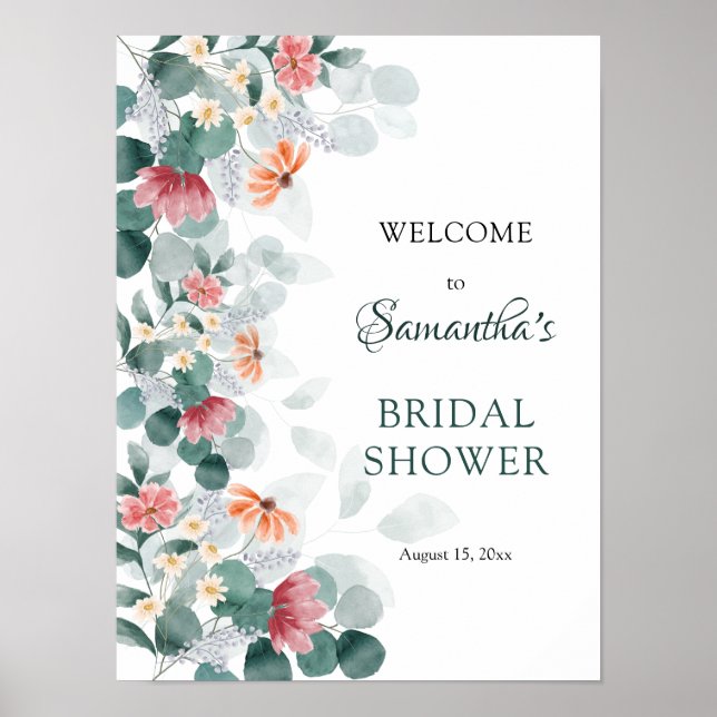 Eleganter Grüner Eukalyptus-Empfang Poster (Vorne)