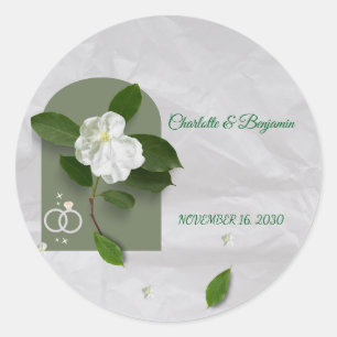 Eleganter grüner floraler Hochzeitsaufkleber Runder Aufkleber