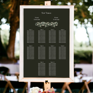 Eleganter grüner Foliage Hochzeitsplan Poster