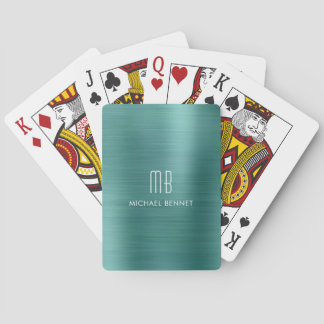 Eleganter grüner gebürsteter metallischer Monogram Spielkarten