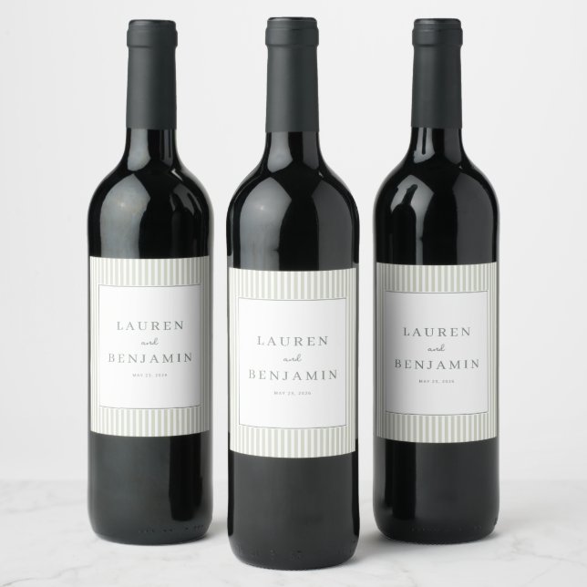 Eleganter grüner gestreifter Minimalist Weinetikett (Flaschen)