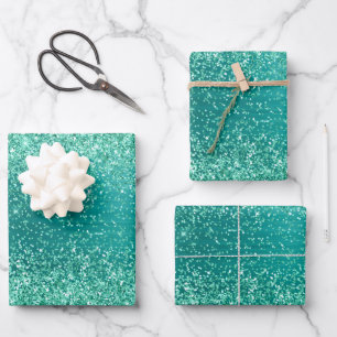 Eleganter grüner Glitter Glanz Geschenkpapier Set