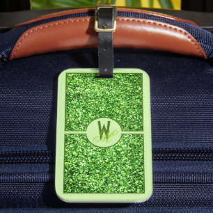 Eleganter grüner Glitter-Monogramm-Schlüsselanhäng Gepäckanhänger