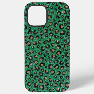 Eleganter grüner Glitter Schwarz Gold Leopardendru iPhone 12 Pro Max Hülle