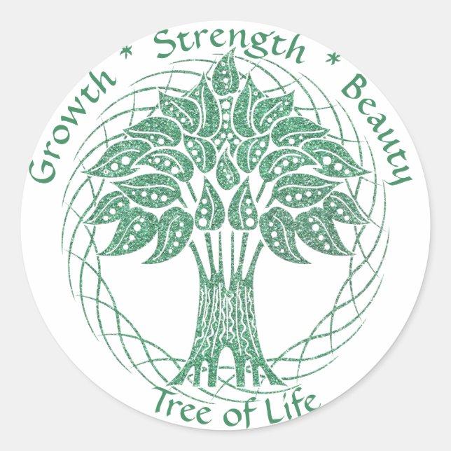 Eleganter grüner Glitzer Baum des Lebenswachstums  Runder Aufkleber (Vorderseite)