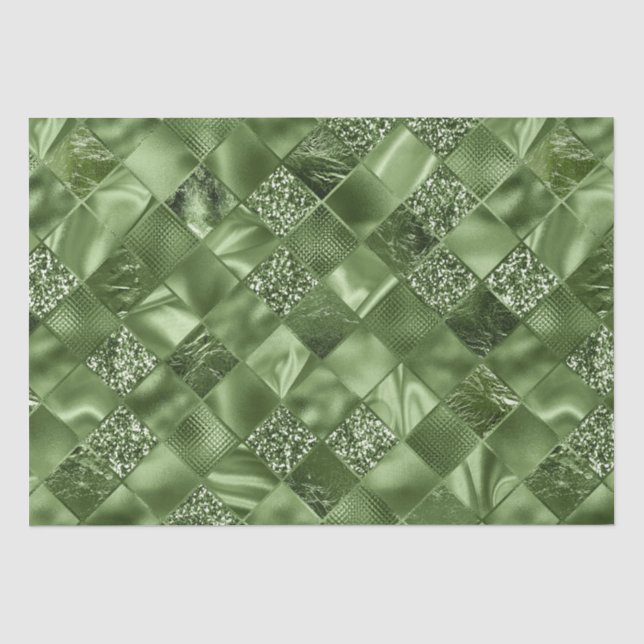 Eleganter grüner Glitzer Diamond Lattice Muster Seidenpapier (Vorderseite)
