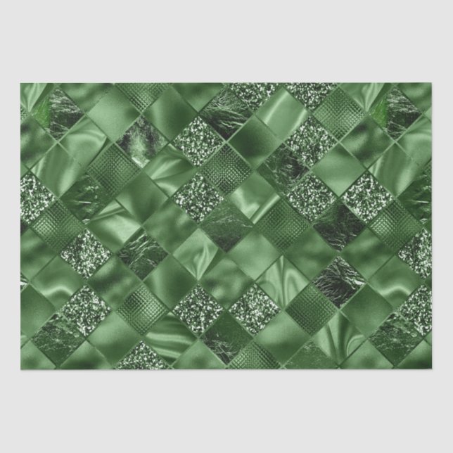 Eleganter grüner Glitzer Diamond Lattice Muster Seidenpapier (Vorderseite)