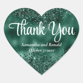 Eleganter grüner Glitzer & Foil Wedding Vielen Dan Herz-Aufkleber